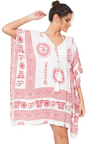 V-Neck Kaftan in Ohm Print White