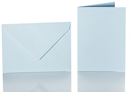 Paper24 100 farbige Umschläge DIN C6 nassklebend + 100 passende Faltkarten 10 x15 cm 17 Hellblau