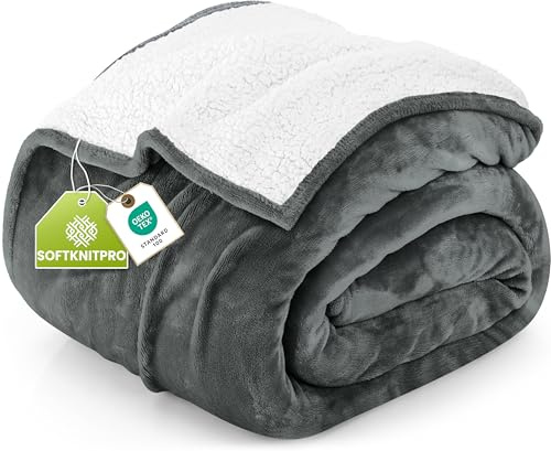 Utopia Sängkläder Sherpa filt [Grå, 228x259 cm] - 480 GSM Tjock varm fleece vändbar filt för säng, soffa, soffa, camping och resor