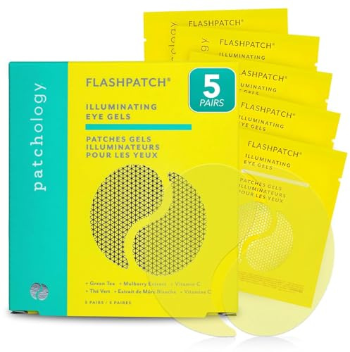Patchology FlashPatch - Cuscinetti gel illuminanti per occhiaie con vitamina C, tè verde e minerali perlati, 5 paia in ogni confezione