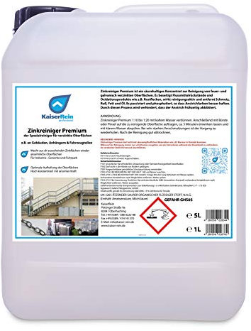 KaiserRein Zinkreiniger 5L - Spezialreiniger für verzinkte Oberflächen - Gebäude, Anhänger, Fahrzeuge - Entfernt Rostflecken und reinigt gründlich