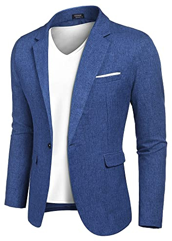COOFANDY Mens Cotton Casual Lapel Blazer Jacket Lightweight Sport Coat Royal Blue