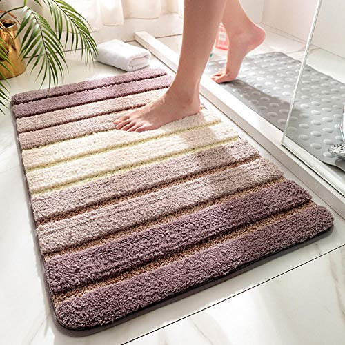 LNXSESN Badteppich Cremeweiße Streifen Badvorleger Flauschig Mikrofaser Badematte rutschfest Duschvorleger Schnelltrocknend Badezimmerteppich Waschbar Badematten Bathroom Mat 50x80cm