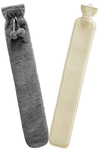 Hot Water Bottle Jsdoin Extra Long Lilac Hot Water Bottle with Super Soft Fleece Cosy Cover Large Hand Feet Warmer, Neck and Shoulder Pain Relief