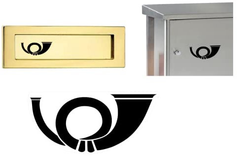 generic Posthorn Symbol Aufkleber, Gold, Vinyl, Matt, Cartoon, Wasserfest, 8 x 3,8 cm