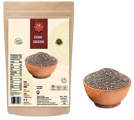 Chia Seeds 200g – 100% Natural, High in Omega-3, Fibre & Protein – Vegan, Gluten-Free, Raw Superfood – Ideal for Smoothies, Baking, Porridge, Salads – Resealable Pouch