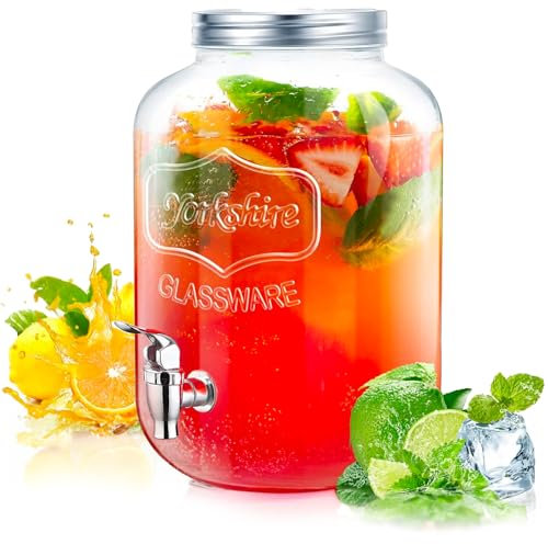 Avilia Dispenser in Vetro 4L Antigoccia con Rubinetto – Contenitore per Succhi, Tè, Acqua o Sapone – Design Elegante per Casa, Cucina, Lavanderia, Party e Arredi – Facile da Riempire e Pulire