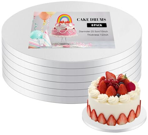 Lot de 6 Plateaux à Gâteaux Rondes, 25 cm/10 Pouces Cake Board Rond Planches à Gâteau Réutilisables Support Gâteau Carton Socle pour Gâteau Carton Pâtisserie Rond pour Mariage, Anniversaire, Fête
