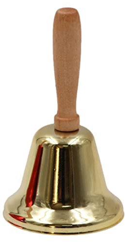 Campanelli a Mano in Metallo Chiaro e Forte Campanelli di Allarme con Manico in Legno per Eventi di Nozze, Cene, Scuola, Hotel, Servizio per Pazienti Anziani, 12 x 6,3 cm