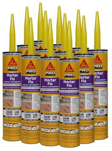 SIKA Sikaflex Mortar Fix - Limestone Polyurethane Sealant for Repairing Joints & Gaps in Mortar - 10.1 fl. oz - Flexible, Paintable, Textured for Seamless Blending (Pack of 12)