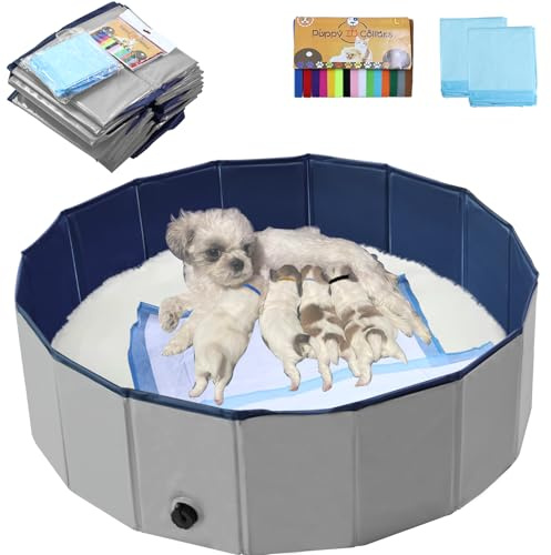 Artilife Dog Whelping Box,Dog Whelping Box Pool,Whelping Box for Dogs Birthing,Welping Box Whelping Pen Whelping Box for Puppies Whelping Supplies (Grey, 39 Dia.x12 H)