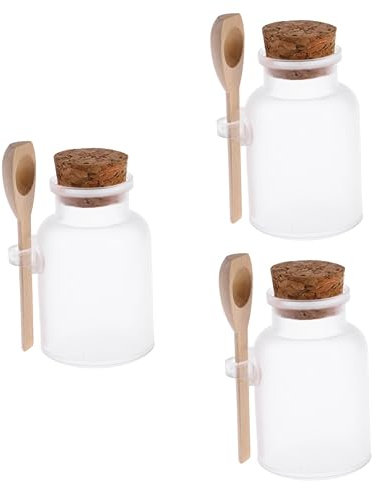 Healeved 3pièces Bouteille Plastique Abs Bouchon Liège Et Cuillère Pour De Bain Épices Et Cosmétiques Pot Pratique Et Durable