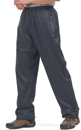 mosingle Pantaloni impermeabili da uomo, leggeri, traspiranti, antivento, con tasche con cerniera, per golf, escursionismo, pesca, ciclismo, Grigio (con fodera), L