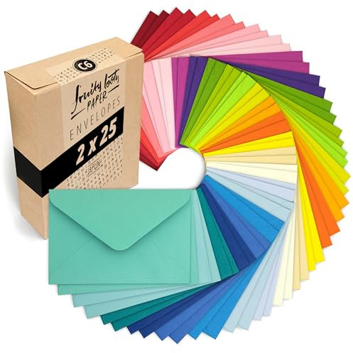 Japun – 50 farbige Briefumschläge im Set (2 x 25 Farben) aus Papier, Kuvert, Umschlag ohne Fenster - din C6-162 x 114 mm - 120 g/m² - bunt