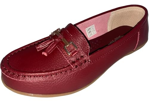 Jo & Joe Ladies Wide Fit Flat Leather Tassel Moccasins Loafer Nautical Shoe Plimsole Pumps Womens. Cherry Size 5