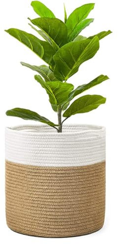 BBTISG Cesta para Plantas de 30cm con Forro, Cesta de Almacenamiento de Cuerda de Algodón Trenzada para Plantas de Interior, Maceta, Organizador de Lavandería y Decoración del Hogar (Blanco)