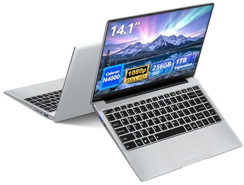 Ekonavi Ordenador Portátide 14,1 Pulgadas, Celeron N4000 SSD de 256 GB RAM LPDDR4 de 6 GB, portátil Pantalla FHD abatible de 180°, Laptop con Mini-HDMI, 2*USB3.0 Computadora portátil Delgada