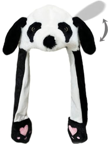 Naichuo Plush Animal Hat with Moving Jumping Ears Pop Up Beating Hat Movable Dancing Cap for Kids Adult(Panda)