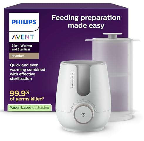 Philips Avent Premium 2-in-1 Flaschenwärmer und Sterilisator – Warmwasserbadtechnologie mit Krankenhaus-Standard, intelligentem Temperatursensor, verhindert heiße Stellen,SCF359/00