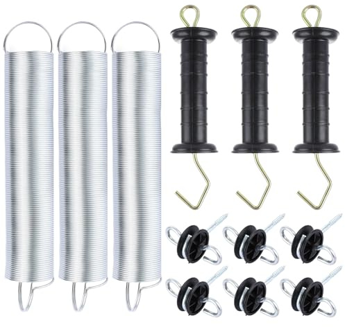 LDHHYH 3 Set Electric Fence Spring Gate Handles Insulators Kit with Spring | 500mm Tension Spring, Double Hook Gate Handle Insulators, Electric Fence Connectors, For Fencing Pasture Gates