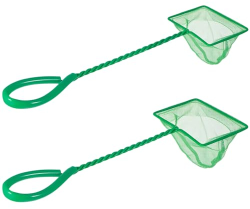 Nogeqi 2 Pcs Small Fish Tank Net, Aquarium Fish Net Fine Mesh with Long Plastic Handle, Wastes Skimming Cleaning Tool for Fishes Tank Small Ponds, 3In 4In