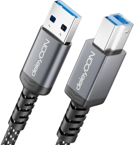 deleyCON 1,5m USB 3.0 Kabel USB-A auf USB-B Stecker Druckerkabel Datenkabel 5 Gbit/S für Drucker, Scanner, Externe Festplatte, Dockingstation, Monitor, Upstream Cable, Schwarz