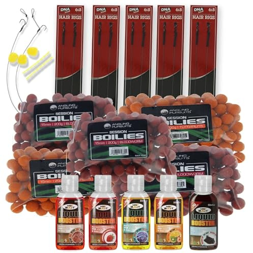 Carp Fishing Bait & Rig Set Mixed Flavour Boilies, PVA Friendly Liquid Glugs Barbless Hair Rigs with Imitation Corn