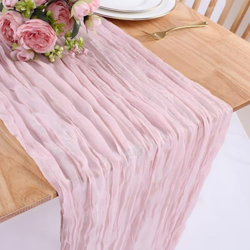 Aribliseza dammig rosa bordslöpare, 81 x 300 cm tylltyg, 1 st boho rustik bordsduk för bröllop, vår, påsk, baby shower och bröllopsfester