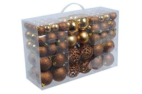 Weihnachtsgeschenke-Set mit 100 Weihnachtskugeln – Dekoration – unzerbrechlich – für drinnen und draußen – Kunststoff – Ø3/4/6 cm – matt, glänzend, glitzernd und offen – braun