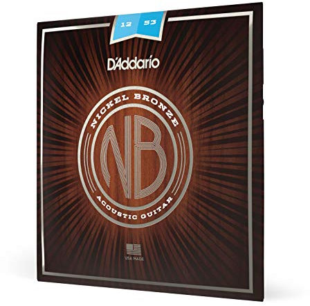 D'Addario Gitarrensaiten Akustikgitarre | Gitarrensaiten Westerngitarre | Acoustic Guitar Strings | NB1253 Nickel Bronze Akustik Gitarre Saiten (Light, 12-53)