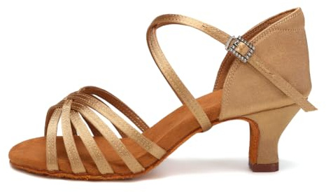 HIPPOSEUS Women's Latin Dance Shoes Beige 2 inch Heel Professional Ballroom Salsa Dance Practice Shoes Suede Sole,7.5 B(M) US