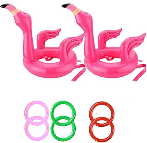 YAAVAAW Flamingo Game Ring Toss Game Inflatable Hat with Rings (2 Inflatable Flamingo,8 Rings Toss) for Kids Adults Family Hawaii Luau Party Summer Pool Party Decor Swimming Party Game