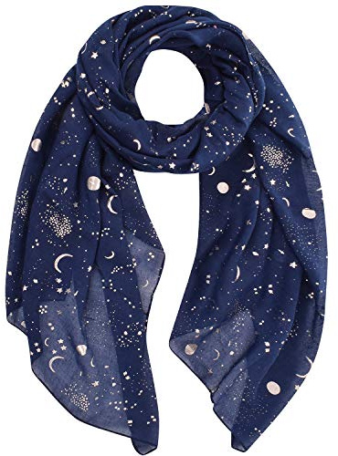 Tuopuda Femme Foulard Argent Étoile Feuille de Lune Paillette Imprimé Écharpe Foil Print Léger Doux Wraps Sparkly Châle Scintillante Scarf-180cm x 70cm