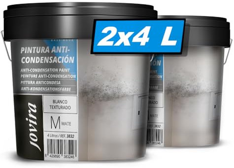 JOVIRA PINTURAS Pittura Anticondensa, Antimuffa – Vernice Anti-Umidità per Interni ed Esterni su Muri, Intonaco e Cemento.(2x4 Litri, Bianco). B-11-2