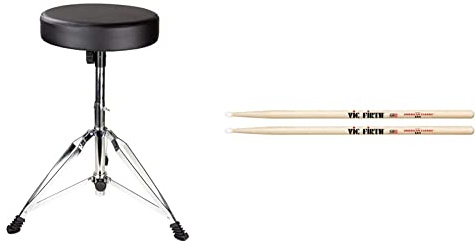 Rockjam DP-001 Adjustable Drum Stool Drum Throne with Padded Seat, Black, ‎35 x 30 x 10 cm & Vic FIrth - American Classic® Drumsticks 5AN - American Hickory - Nylon Tip