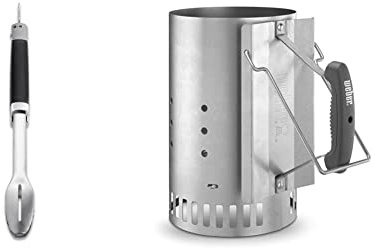 Weber 6760 Precision Grill Tongs Premium Grillzange, Schwarz/Silber & 7416 Anzündkamin Rapidfire, Grillen mit Kohle, Anzünden, 19 x 19 x 30.5 cm