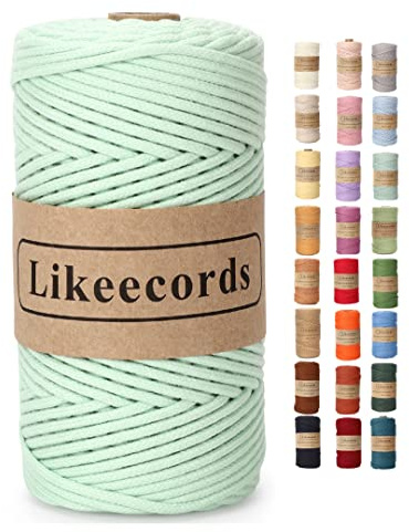 Likeecords makramégarn, flätat 3 mm x 100 m, 100 % naturligt bomullssnöre, makramérep, färgglada pysselrep av bomull för väskor, vägghängningar, växthängare (cyan)