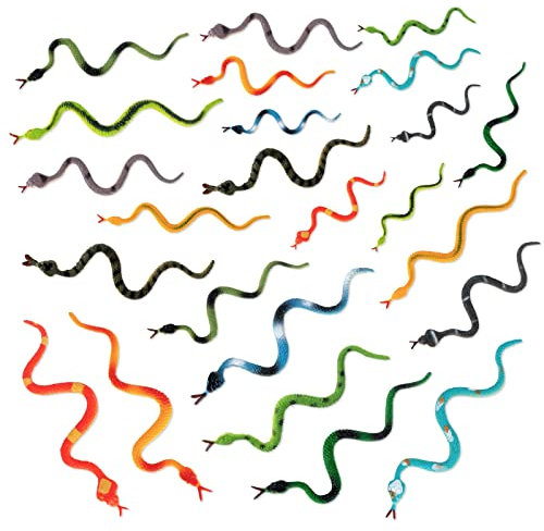 AWAVM 24 Pièces Serpents en Plastique Serpents de Forêt Tropicale Serpents Réalistes en Caoutchouc Jouets de Serpent Faux de Couleurs Assorties Monde Animal Décoration de Faveurs de Fête
