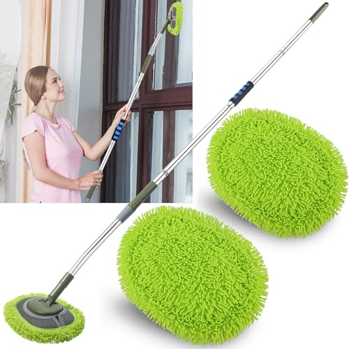 HoMerit Wall Cleaner Mop Green, 66 Long Handle, 15° Ergonomic Elbow Extension, Microfiber Head, Wall & Ceiling Cleaner