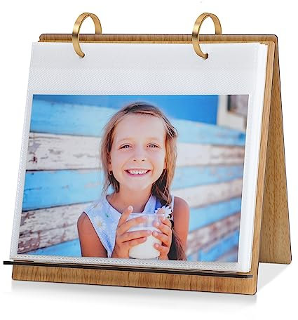 ZEEYUAN Fotoalbum 13x18 zum Einstecken Bilderrahmen zum Aufstehen Holz Einsteckalbum für 60 Bilder