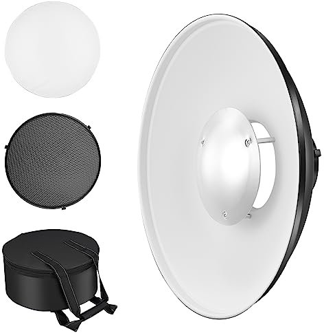 Soonpho Metal Beauty Dish 55 cm/21.6 inch Bowens Mount Reflector with Black Honeycomb Grid,White Diffuser and Storage Bag,Photo Studio Strobe Flash Reflector Compatible with NEEWER Godox SK400 SL150