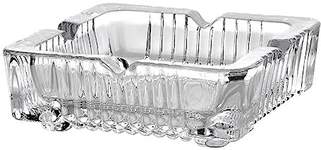 HOMESHOPA Square Glass Ashtray, 2 Pack Crystal Cut Transparent Glass Ash Tray for Cigarettes Cigars, Indoor Outdoor Home Office Restaurant Decorative Tabletop (12 X 12Cm)