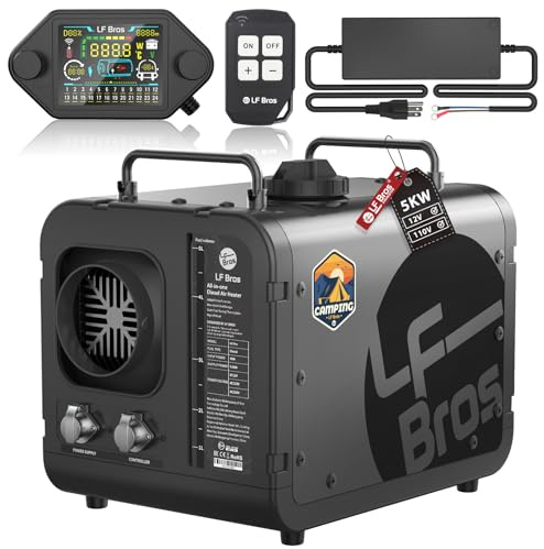 LF Bros Professional 110V/12V 5KW Diesel Heater, All-in-One 5L Air Diesel Space Heater with Timer, Thermostat, Plateau Mode, Suitable for Camping, Ice Fishing, Hunting, Black