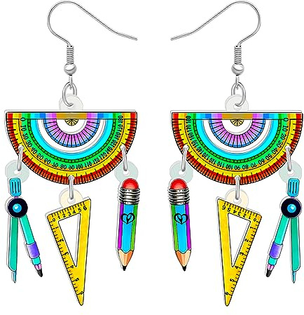 DUOWEI Boucles d'oreilles mignonnes en acrylique en forme de crayon de couleur pour femmes, filles, enfants, pendentif pour la rentrée scolaire, accessoire de livre, pomme, M, Acrylique, Pas de gemme