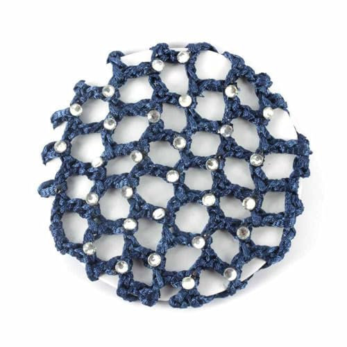 SHTGOI 2 retine per capelli chignon, con strass, per acconciature, in tessuto, con strass, per ragazze, donne, balletto, ginnastica, pattinaggio artistico, danza, blu