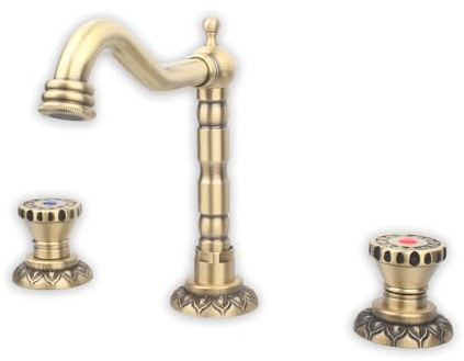 WEIJIANKANG 8 inch 3-Hole Bathroom Faucet - Antique Brass Solid Brass Vintage Basin Mixer Tap, Dual Lever Handles & 360° Swivel Spout (Retro European Design, Splash-Free Aerator)
