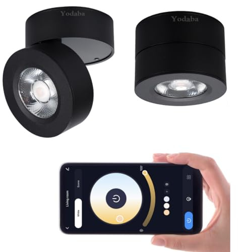 Yodaba Indoor Ceiling Spotlight Dimmable -Tuya Smart Life Surface Mounted Adjustable Directional 12W LED COB Art Lighting-Hard Wired Ceiling Downlight for Background Wall Display(Black, 3.90*2.84)