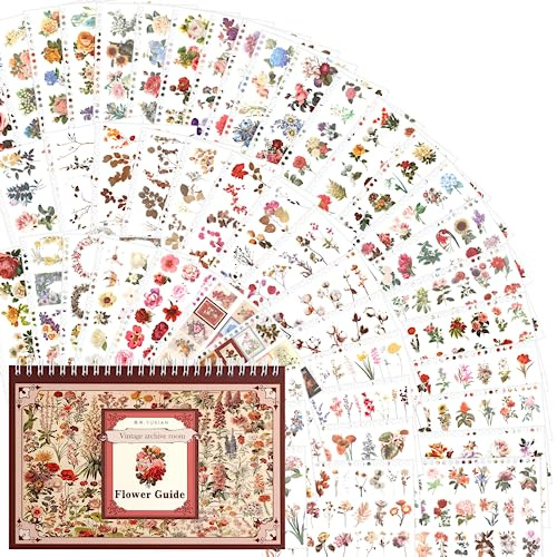 RISYPISY Set de Pegatinas para Scrapbooking de 50 Hojas, Flor Washi con Estampado de Mariposas, Papel Decorativo para Scrapbooking DIY Accesorios para decorar tus cuadernos, cartas y manualidades