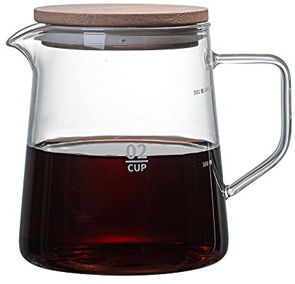 Nikou Glass Pot, 500ML Modern Carafe with Wooden Lid, Transparent, Heat Resistant, Insulated, Easy Pour Nozzle