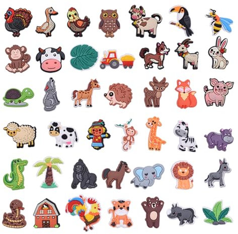 Pilikoll 42 Stücke Tierschuhverzierungen PVC Karikatur Schuhe Charms DIY Schuhanstecker Schuhanhänger Abnehmbare Shoe Dekoration Zubehör for Children, Party Favours, Geburtstagsgeschenk